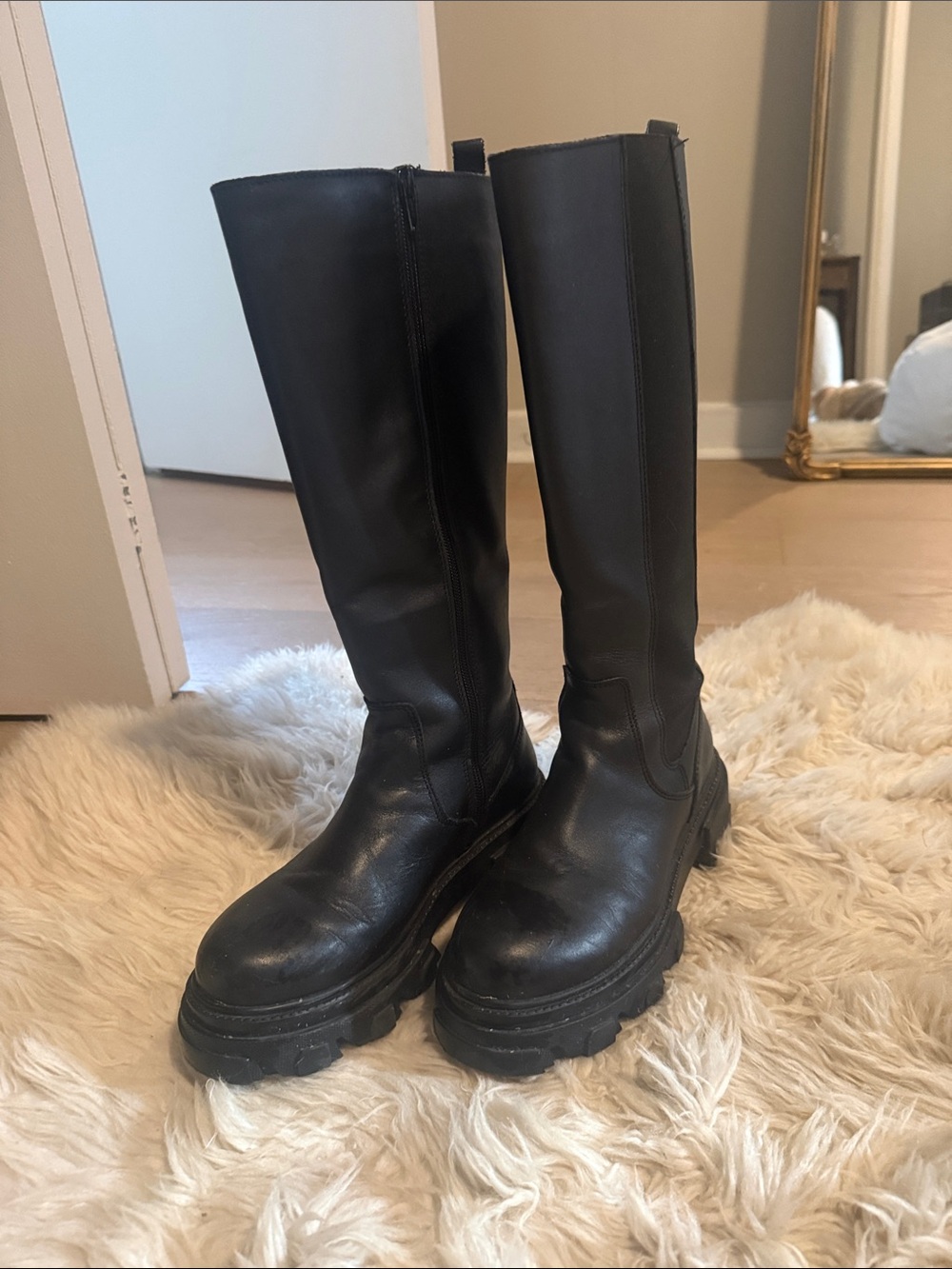 Steve Madden Black Knee-High Platform Lug Boots